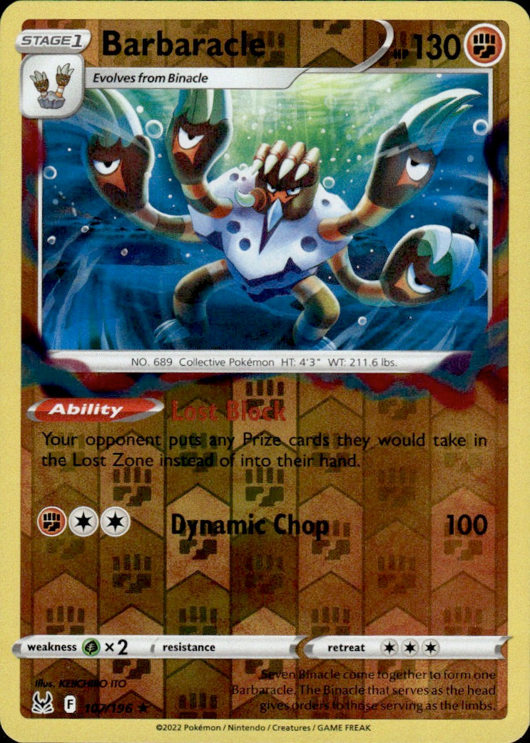 Barbaracle 107/196 Rare Lost Origin Pokemon Reverse Holo Lightly Played