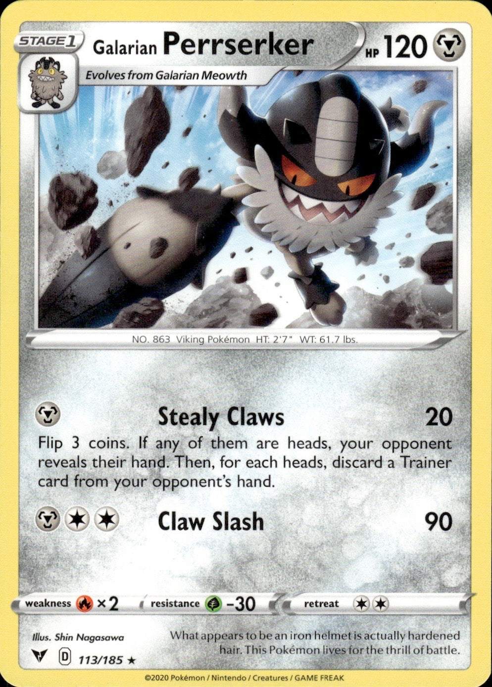 Galarian Perrserker 113/185 Rare Vivid Voltage Pokemon Lightly Played