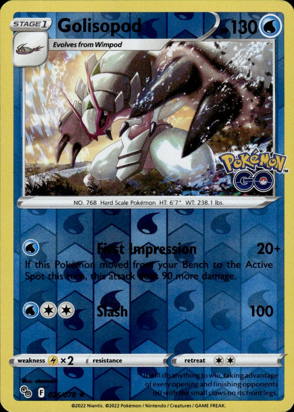 Golisopod 026/078 Rare Pokemon GO Pokemon Reverse Holo Lightly Played