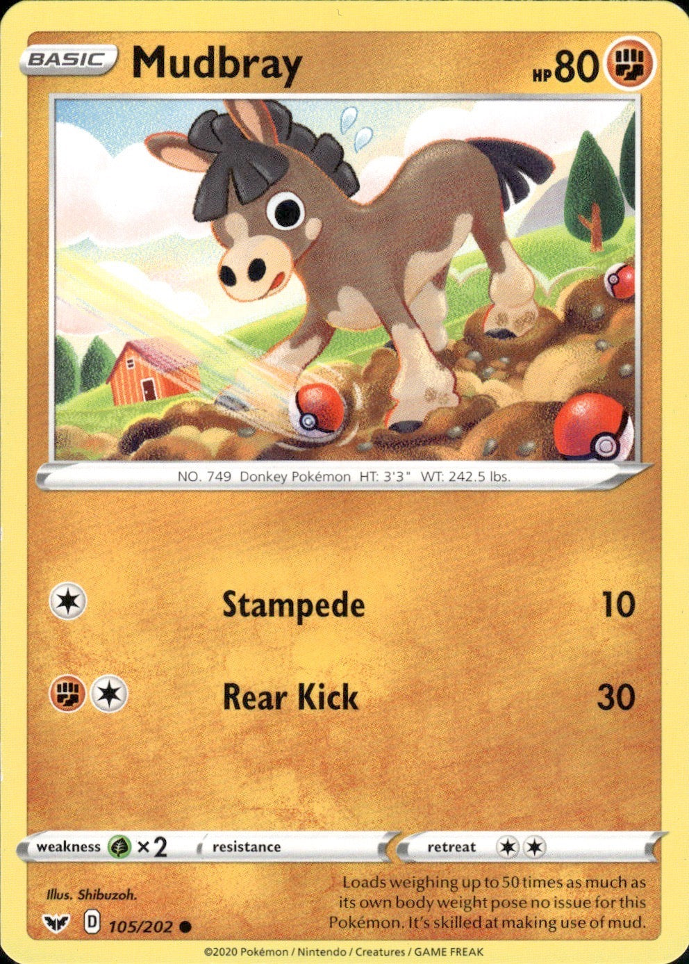 Mudbray 105/202 Common Sword & Shield Pokemon Lightly Played