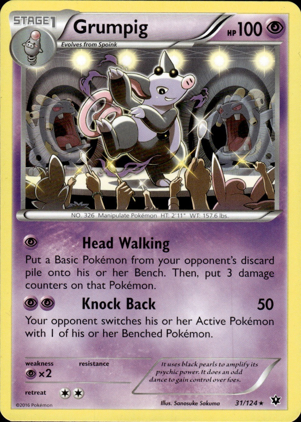Grumpig 31/124 Rare Fates Collide Pokemon Lightly Played