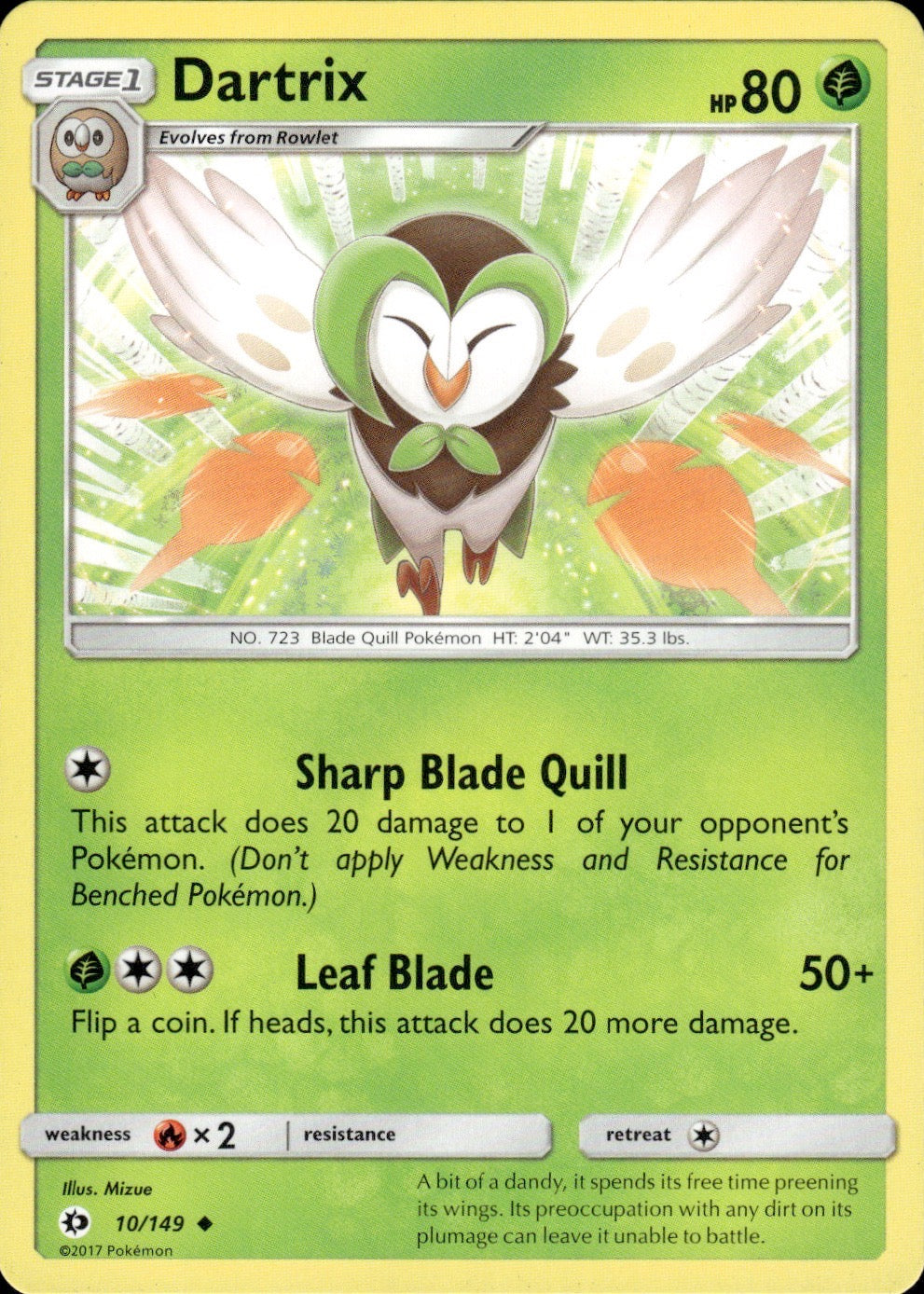 Dartrix 10/149 Uncommon SM Base Set Pokemon Lightly Played