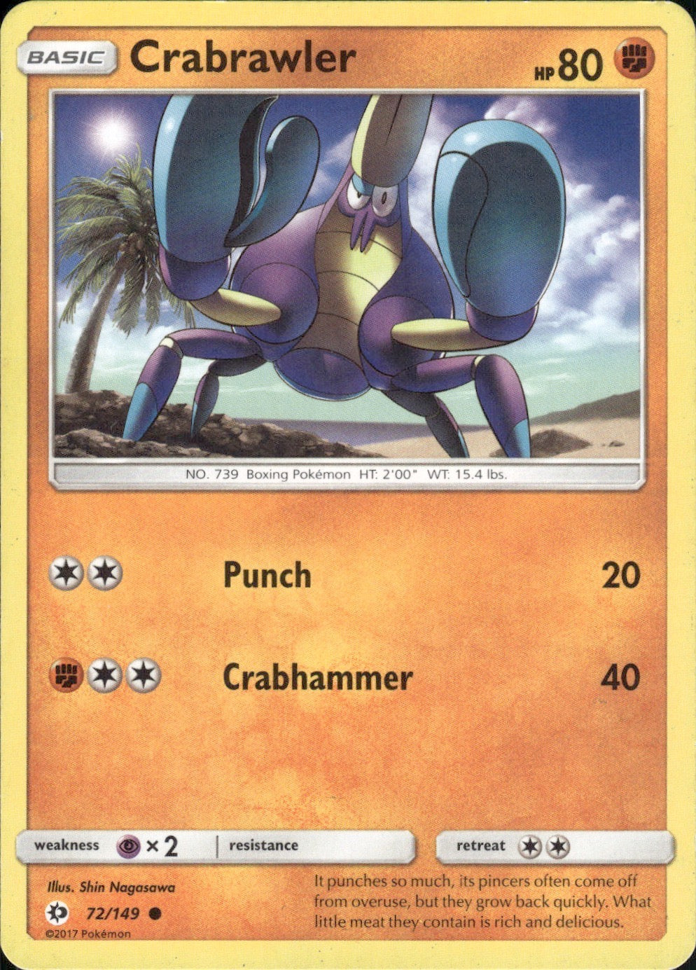 Crabrawler 72/149 Common SM Base Set Pokemon Lightly Played