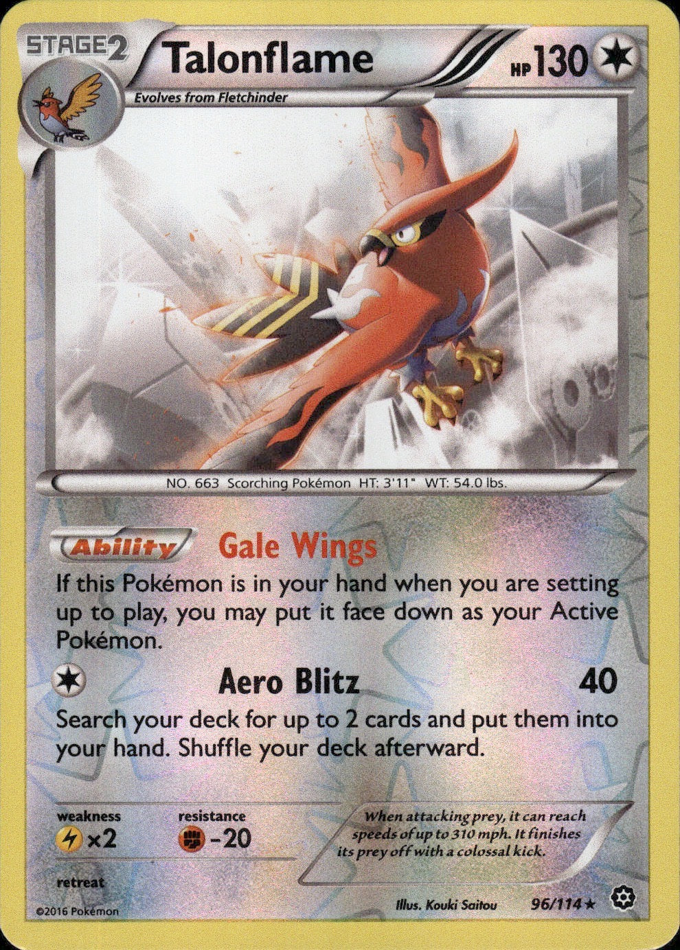 Talonflame 96/114 Rare Steam Siege Pokemon Lightly Played