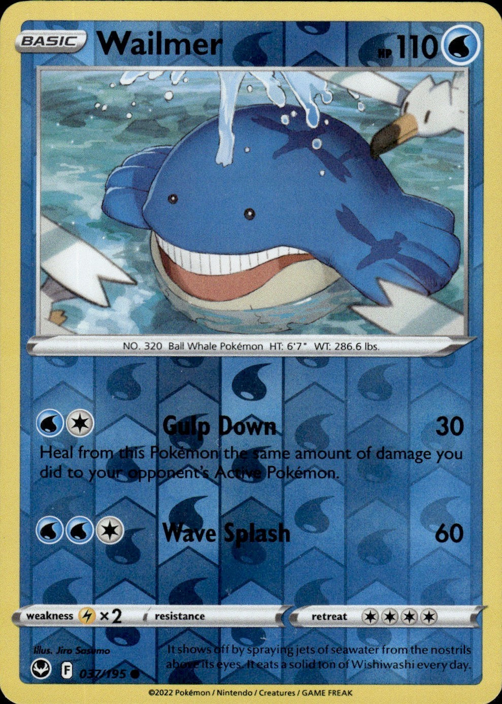 Wailmer 037/195 Common Silver Tempest Pokemon Reverse Holo Lightly Played