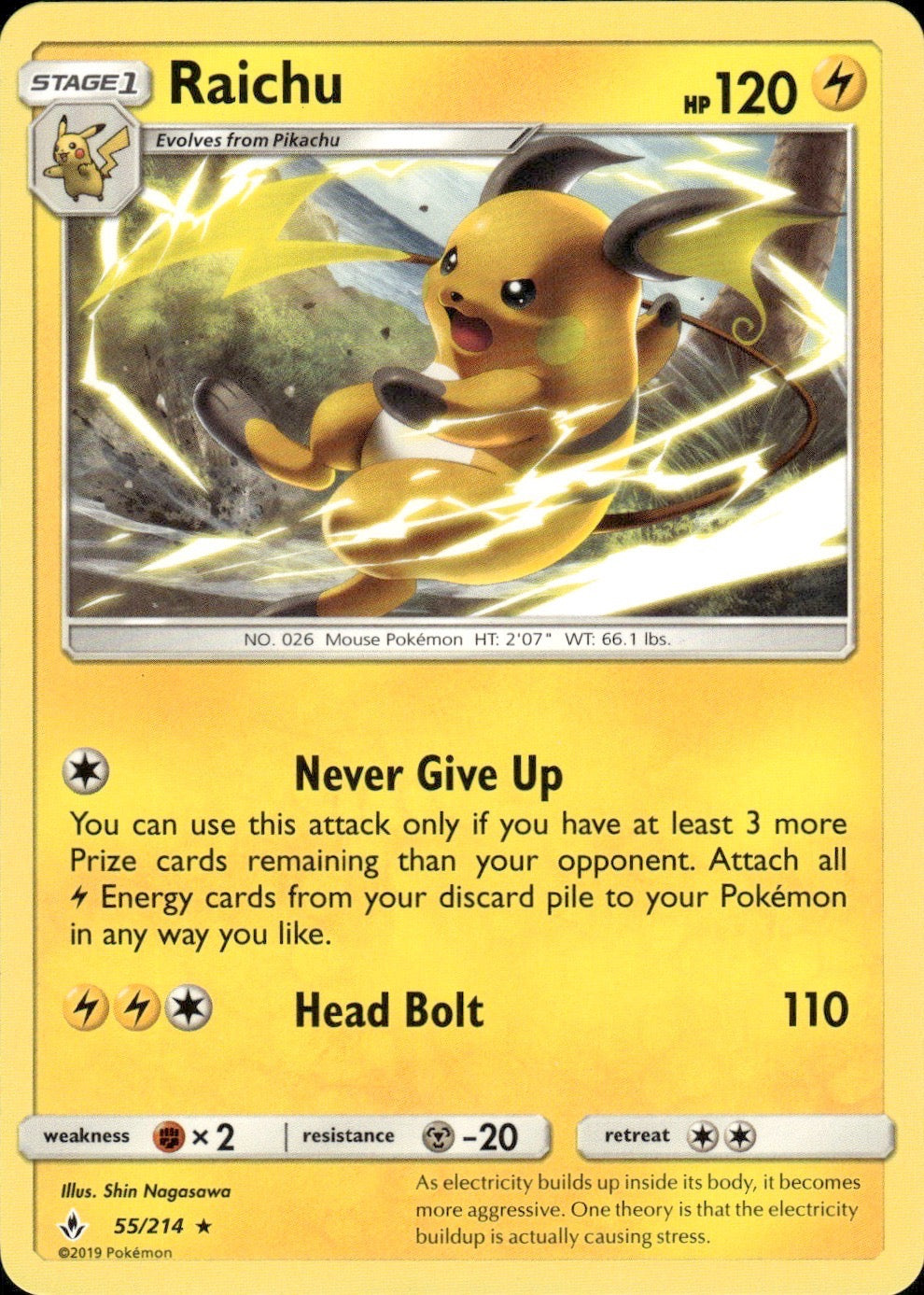 Raichu 55/214 Rare Unbroken Bonds Pokemon Lightly Played