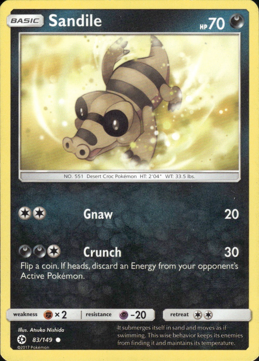 Sandile 83/149 Common SM Base Set Pokemon Lightly Played