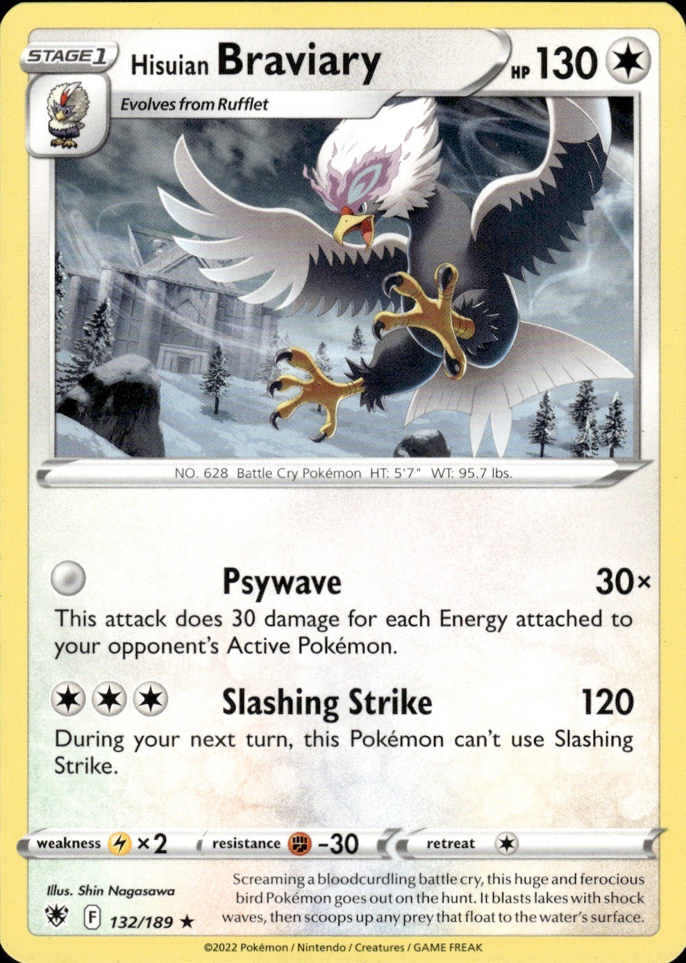 Hisuian Braviary 132/189 Rare Astral Radiance Pokemon Lightly Played