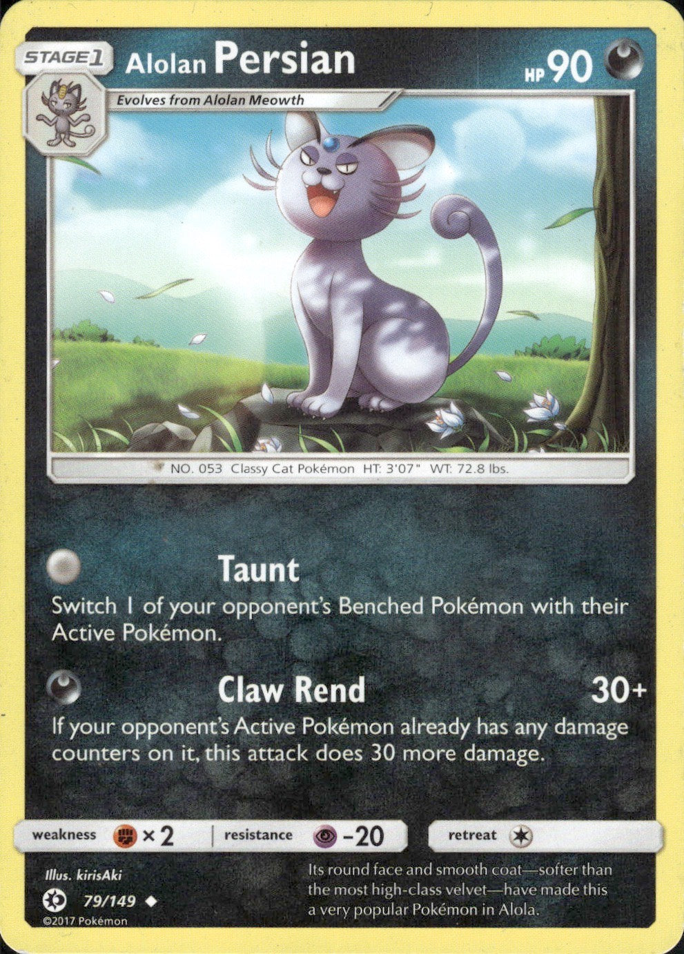 Alolan Persian 79/149 Uncommon SM Base Set Pokemon Lightly Played