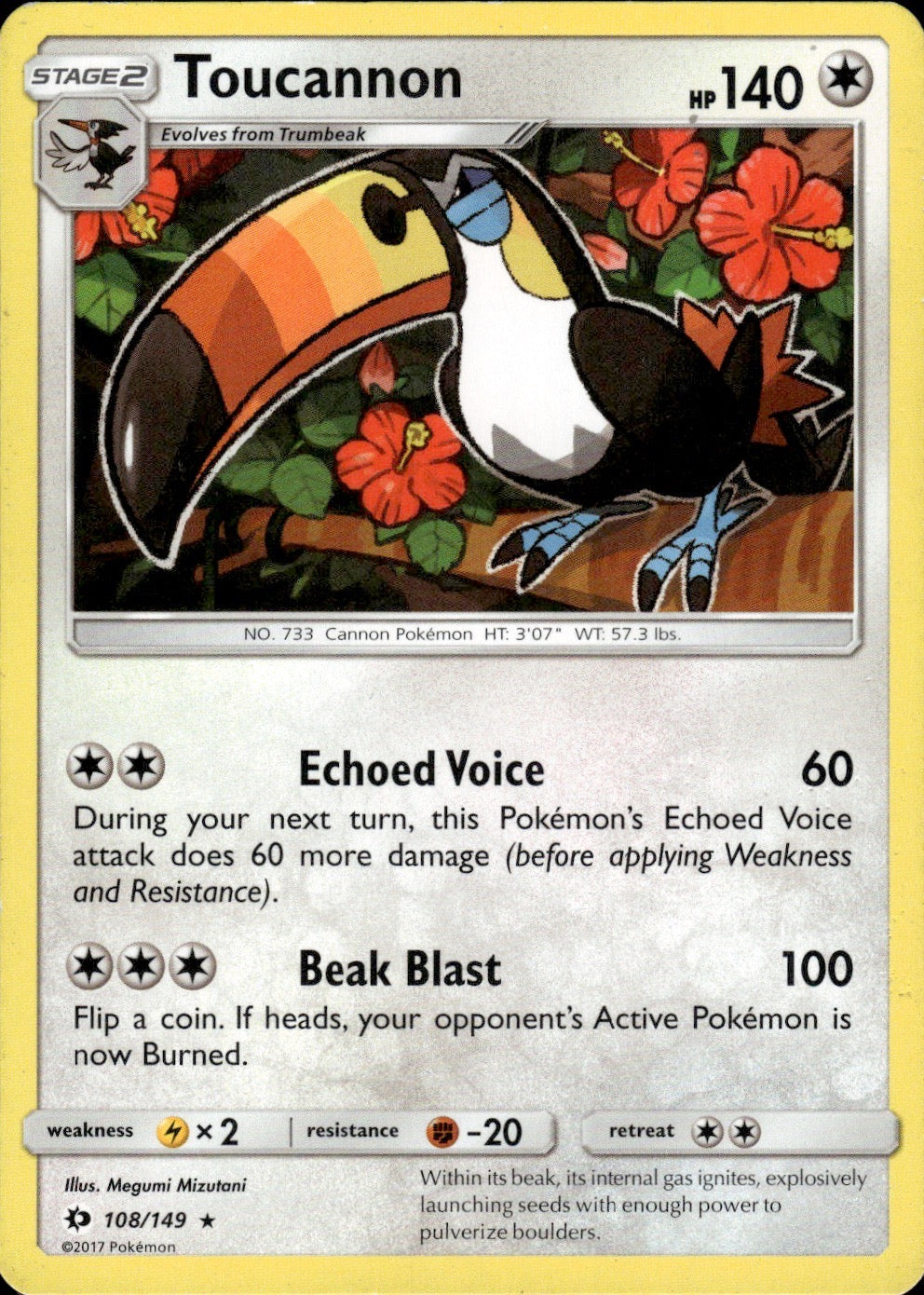 Toucannon 108/149 Rare SM Base Set Pokemon Lightly Played